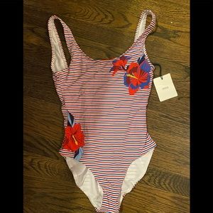 NWT Onia Kelly Hibiscus Strip One Piece Swimsuit